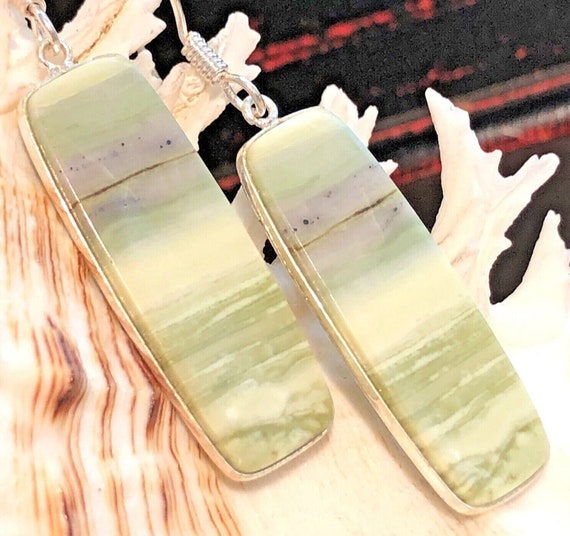 Natural Larsonite Earrings Rectangle Dangle Drop … - image 1