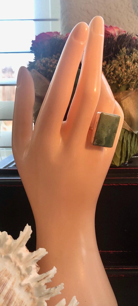 Large 1" Chrysoprase Gemstone Ring Rectangle .925… - image 6