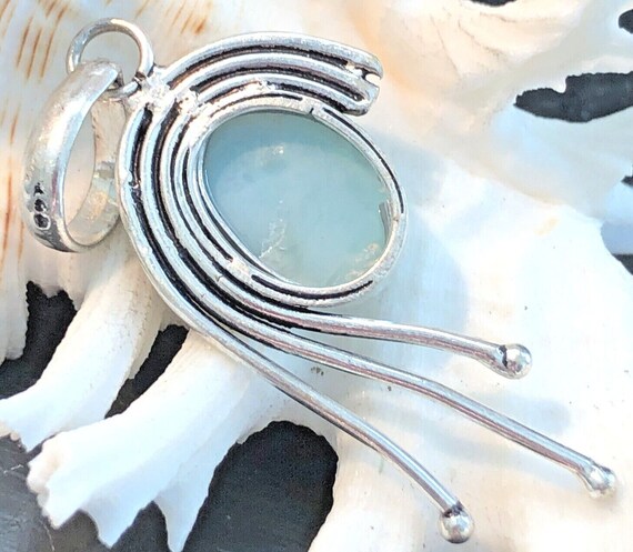 2 1/4" Natural Blue Larimar Pendant Oval Modern .… - image 6