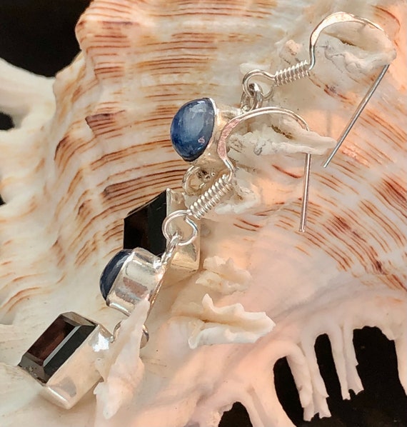 Natural Smoky Topaz and Kyanite Gemstone Earrings… - image 3