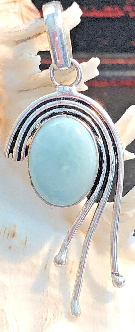 2 1/4" Natural Blue Larimar Pendant Oval Modern .… - image 3