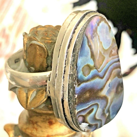 Large 1 1/8" Australian Abalone Shell Ring Pear .… - image 5