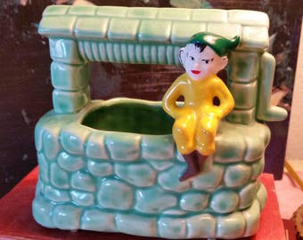 Vintage Wishing Well Pixie Elf Planter, Vase, or Toothbrush Holder 1940s-50s