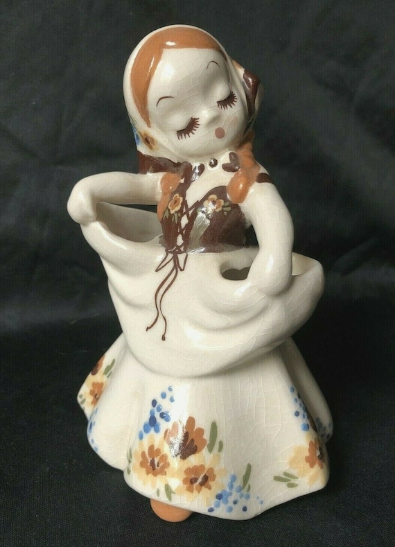 Vintage Delee Art Pottery Nina Girl Ceramic Figurine Planter Vase