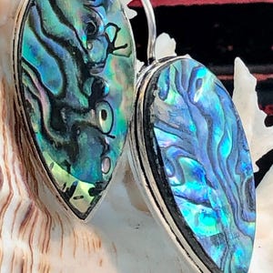 Natural Australian Abalone Shell Drop Earrings Teardrop .925 Sterling Silver 1 3/4&quot;