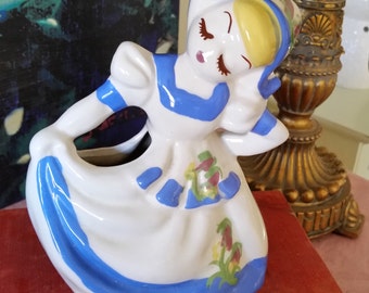 Vintage DeLee Dancing Dutch Girl Rare Ceramic Figurine Planter Vase or Toothbrush Holder 7.25"