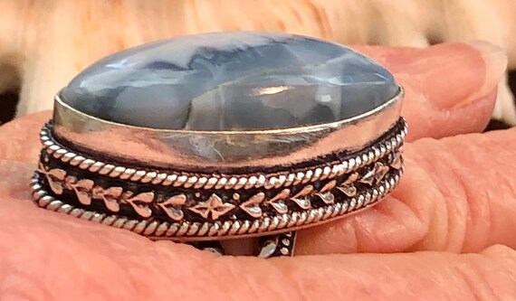 LARGE 1 1/4" Natural Oregon Owyhee Blue Opal Ring… - image 4