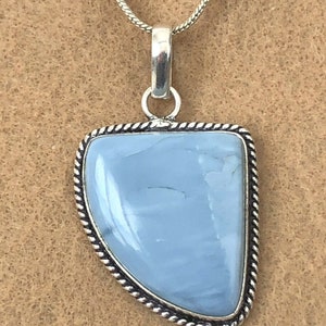 LARGE 2 Natural Oregon Owyhee Blue Opal Pendant Teardrop Rope Edge .925 Sterling Silver image 4