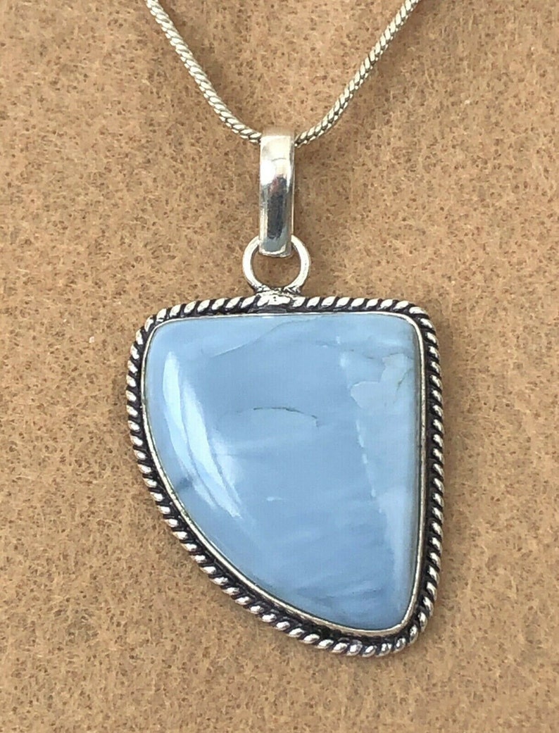 LARGE 2 Natural Oregon Owyhee Blue Opal Pendant Teardrop Rope Edge .925 Sterling Silver image 4