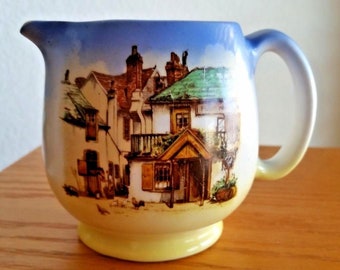Vintage Sandland Ware England Cream Sauce Pitcher Four Way Station Pattern Blue Clouds 3 3/4"