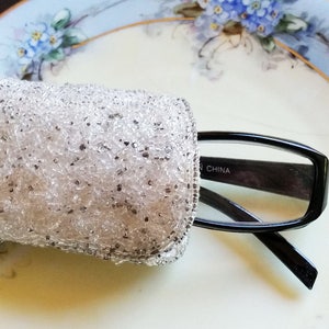 Vintage Eyeglass Case Beaded White and Silver Caviar Beads 1950s Glam