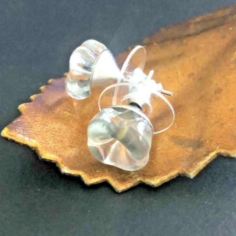 BUTTON Earrings VINTAGE Glass Flower Buttons Clear Crystal Wedding Post Back 38