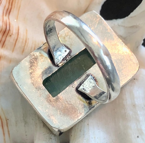 Large 1" Chrysoprase Gemstone Ring Rectangle .925… - image 9