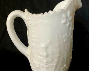 Imperial Glass White Milk Glass Windmill Pitcher Dutch 6.5" 16oz.