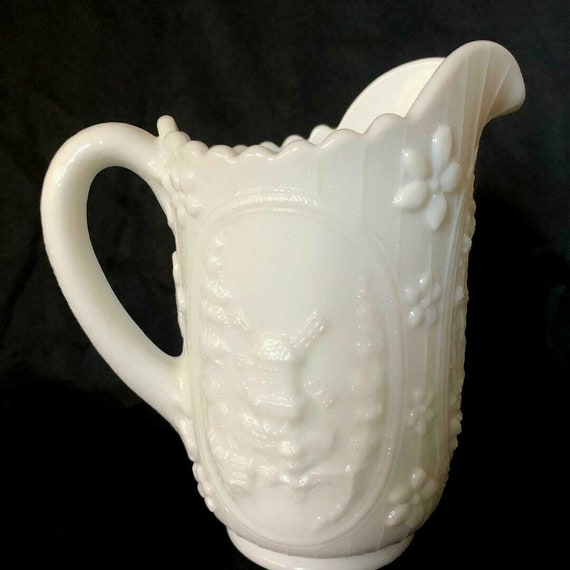 Imperial Glass White Milk Glass Windmill Pitcher Dutch 6.5