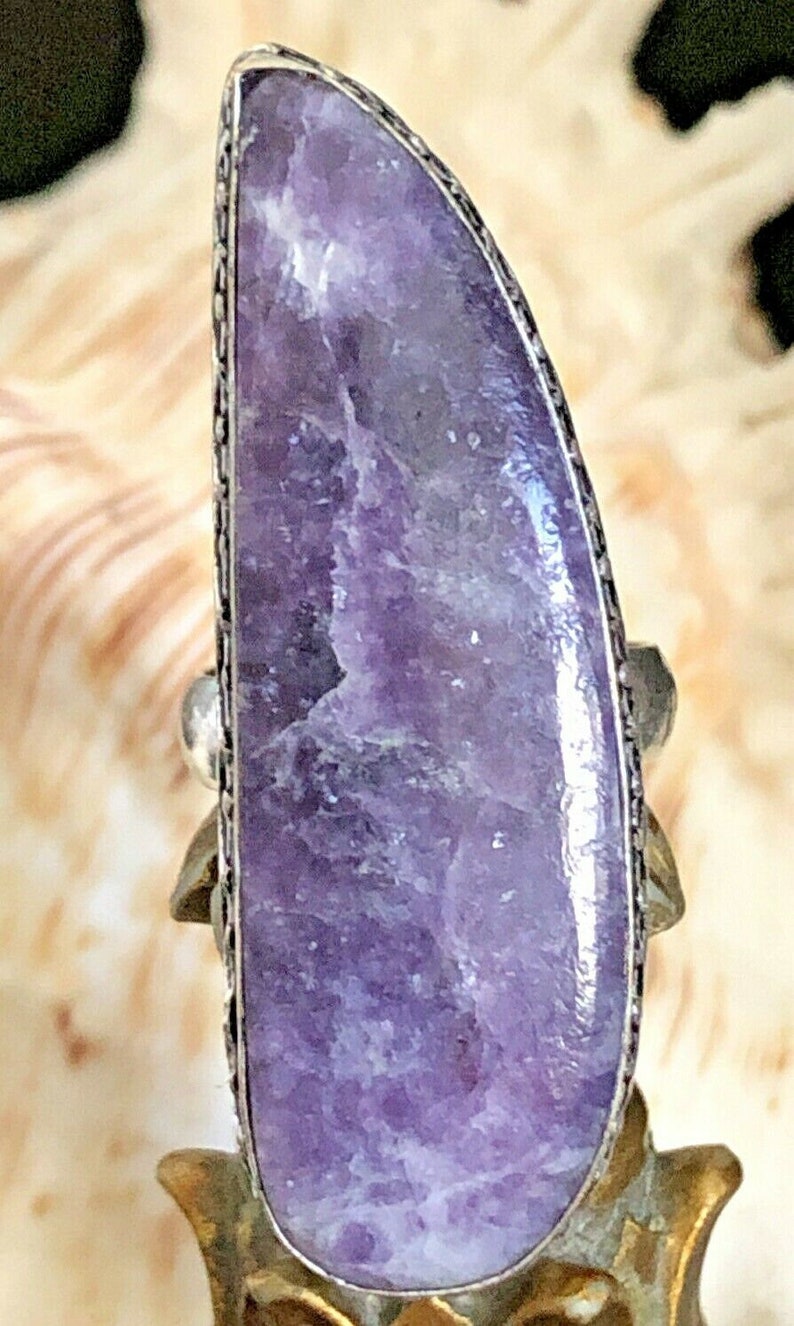 LARGE 1 78 Purple Lepidolite Gemstone Statement Ring Teardrop .925 Sterling Silver Size 7