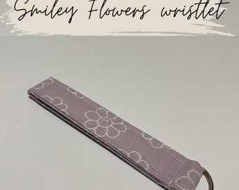 Lavender purple smile flowers wristlet keychain