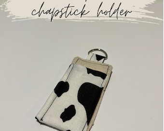 Cow print farm chapstick holder for purse book bag and lanyard