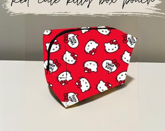 Red cute kitty box pouch pencil case makeup bag toiletry bag