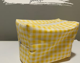 Yellow plaid box pouch pencil case makeup bag toiletry bag