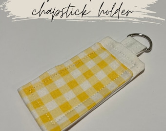Yellow plaid chapstick holder for purse book bag and lanyard