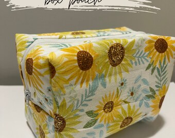Sunflower with green and blue box pouch pencil case makeup bag toiletry bag