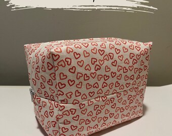 Valentines love heart box pouch pencil case makeup bag toiletry bag