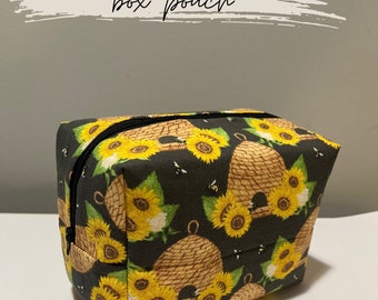 Sunflower with beehive box pouch pencil case makeup bag toiletry bag