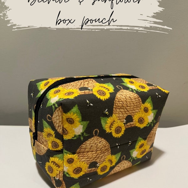 Sunflower with beehive box pouch pencil case makeup bag toiletry bag