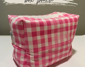Pink plaid box pouch pencil case makeup bag toiletry bag