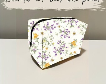 Lavender with bees box pouch pencil case makeup bag toiletry bag
