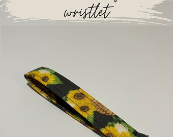 Sunflower beehive print wristlet keychain
