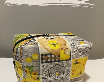Bee hive honey honeycomb box pouch pencil case makeup bag toiletry bag