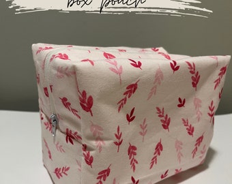 Pink leaf box pouch pencil case makeup bag toiletry bag