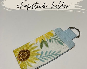 Sunflower with green and blue chapstick holder for purse book bag and lanyard