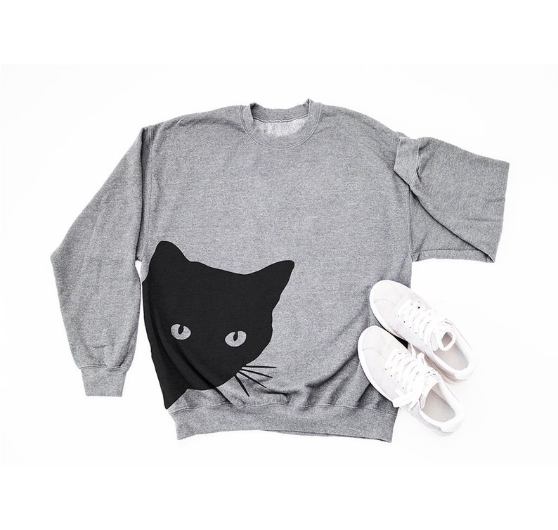 Halloween Sweater Womens Black Cat Cute Peeking Trending Etsy