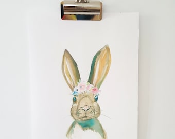 Rabbit with Flower Crown Watercolour print
