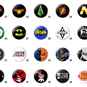 Comics / SuperHeros / Villains (B) Pins Buttons  (1.25 inch / 32mm)