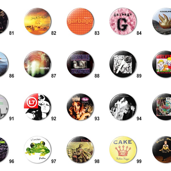 90's - 2K Indie Alt Rock (E) Pins Buttons (1.25 inch / 32mm)