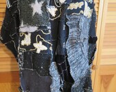 SweaterUP Shawl Cape Scarf Table Runner Black Silver Pearl gold Glitter Stripe Wool Shabby Chic Boho Hipster Recycle VTG Fabric Sweater