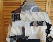 SweaterUP Shawl Cape Scarf Table Runner Black Beige Tan Brown Stripe Wool Shabby Chic Boho Hipster Tribal Gypsy Recycle VTG Fabric Sweater