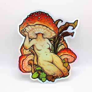 Autocollant champignon, autocollant en vinyle holographique