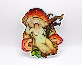 Mushroom Sticker, Holographic Vinyl Sticker