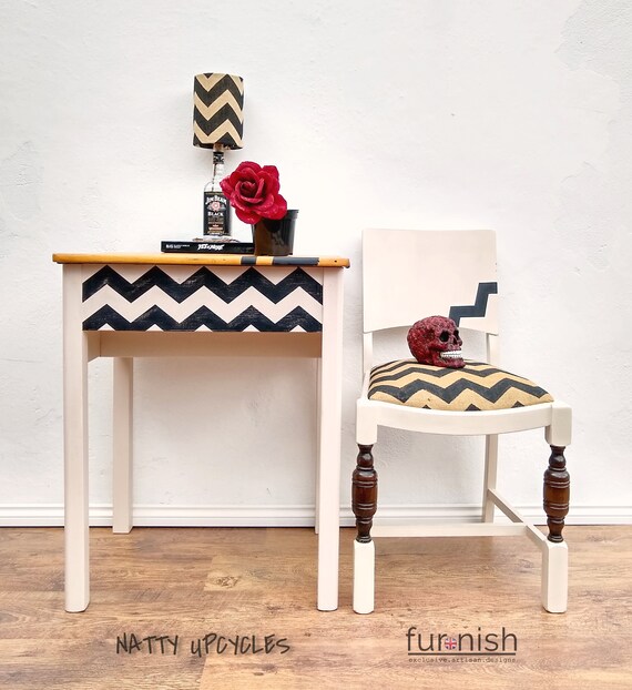 Chevron Vintage School Desk Oak Chair Etsy