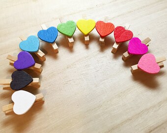 50 pcs Heart Mini Clothespin Set - Rainbow Colors Korean Stationery Wooden Clothespins Photo Clip E0174