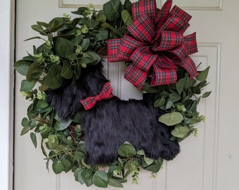 Everyday front door wreath with Scottie Dog attachment