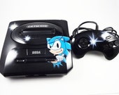 CUSTOM Sonic Sega Console and Controller - Custom Painted Sega Genesis - Sonic the Hedgehog Collector PIece - Retro videogame