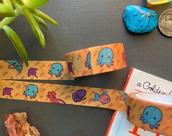 Ocean Creatures Washi Tape 15mm Fish Octopus Squid Oarfish