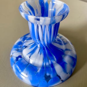 Blue and white vintage glass candlestick
