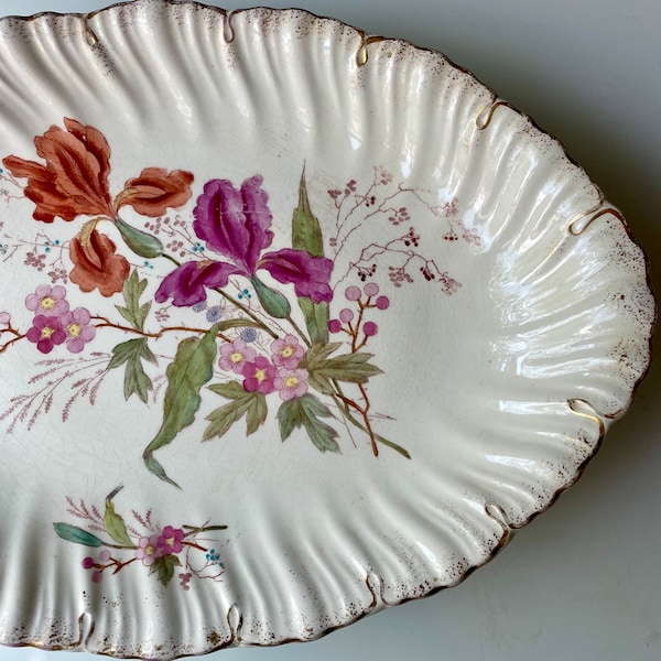 Vintage floral platter with irises
